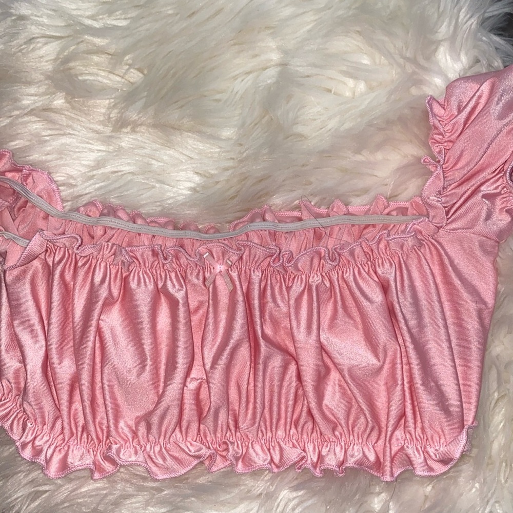 Pink satin lace top